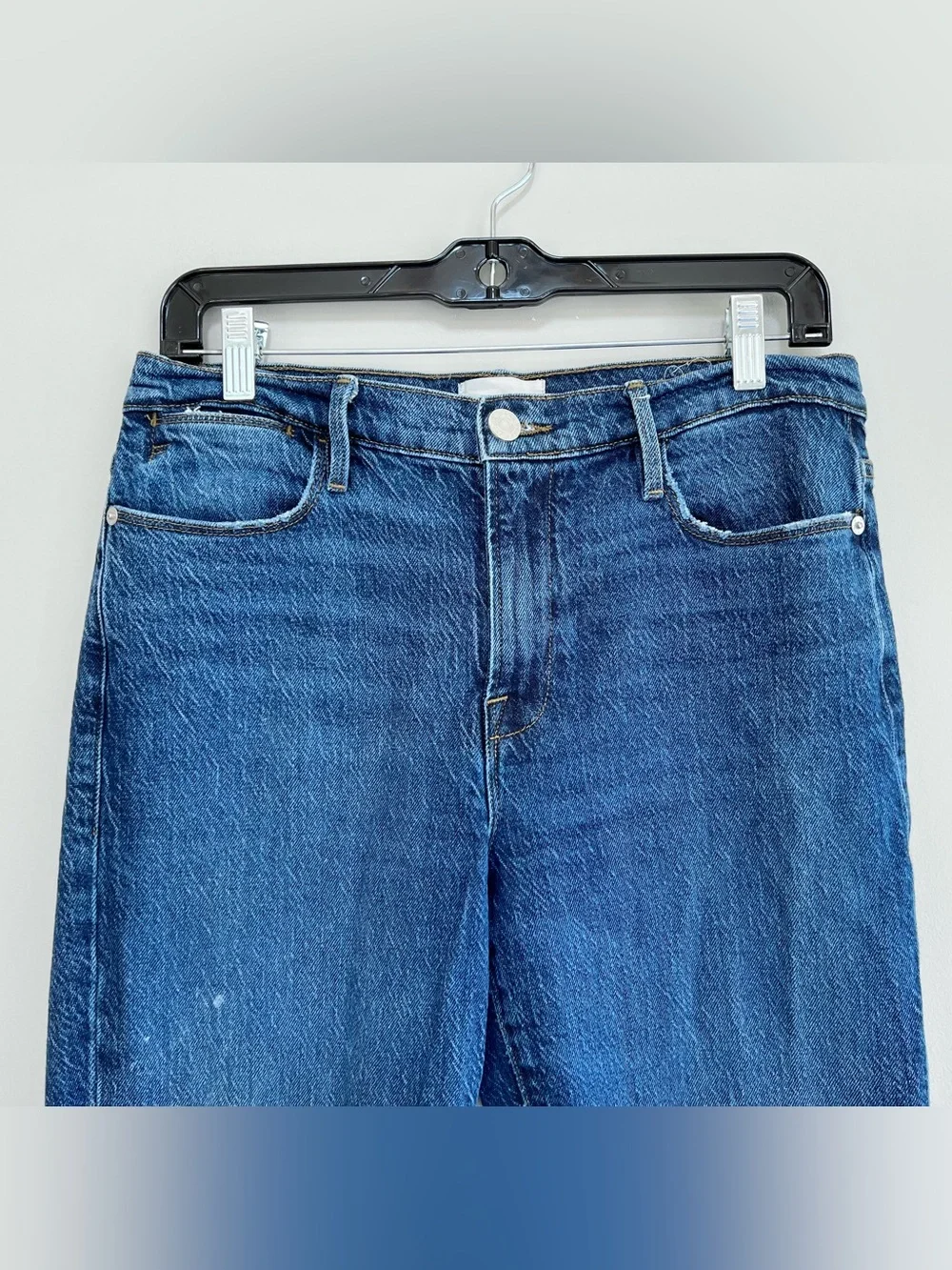 Frame Le High Straight Leg Distressed Cropped Stretch Jeans Medium Blue Wash, 29 - Picture 5 of 12